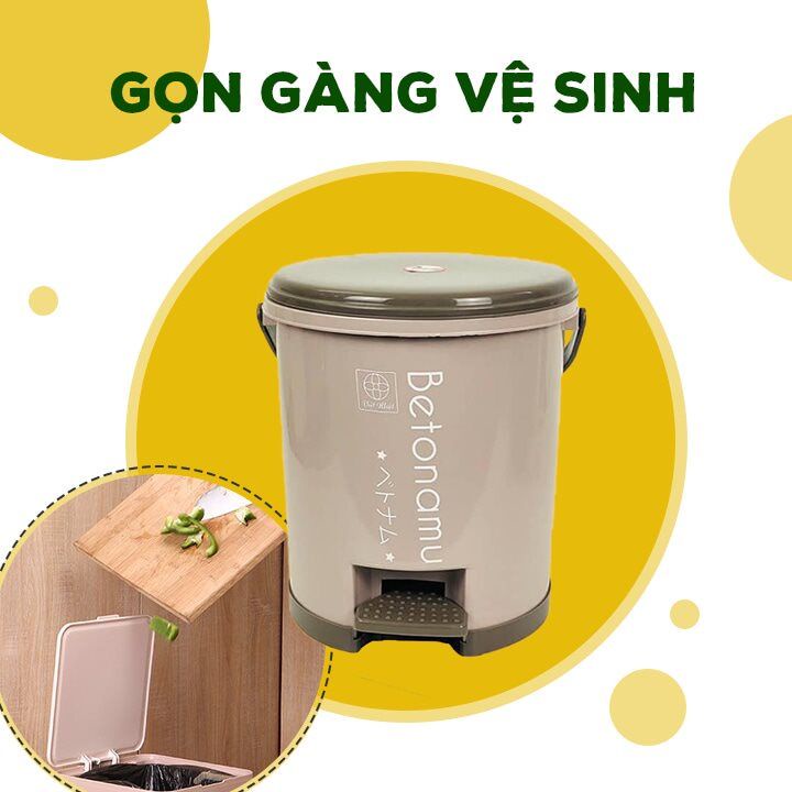 Thùng Rác Đa Năng Hình Tròn 8L Thông Minh Sọt Rác Đạp Chân Chính Hãng Việt Nhật Kháng Khuẩn Ngăn Mùi