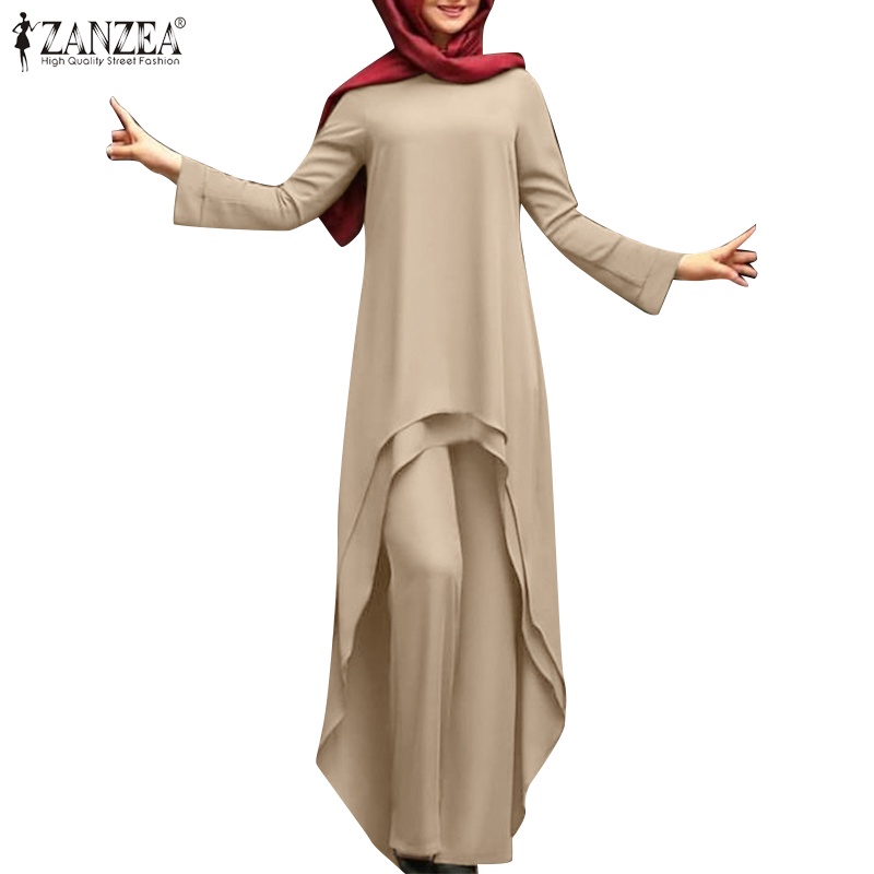 Zanzea Set Áo Lửng Dài Tay Hai Lớp + Quần ống rộng Thời Trang Nữ