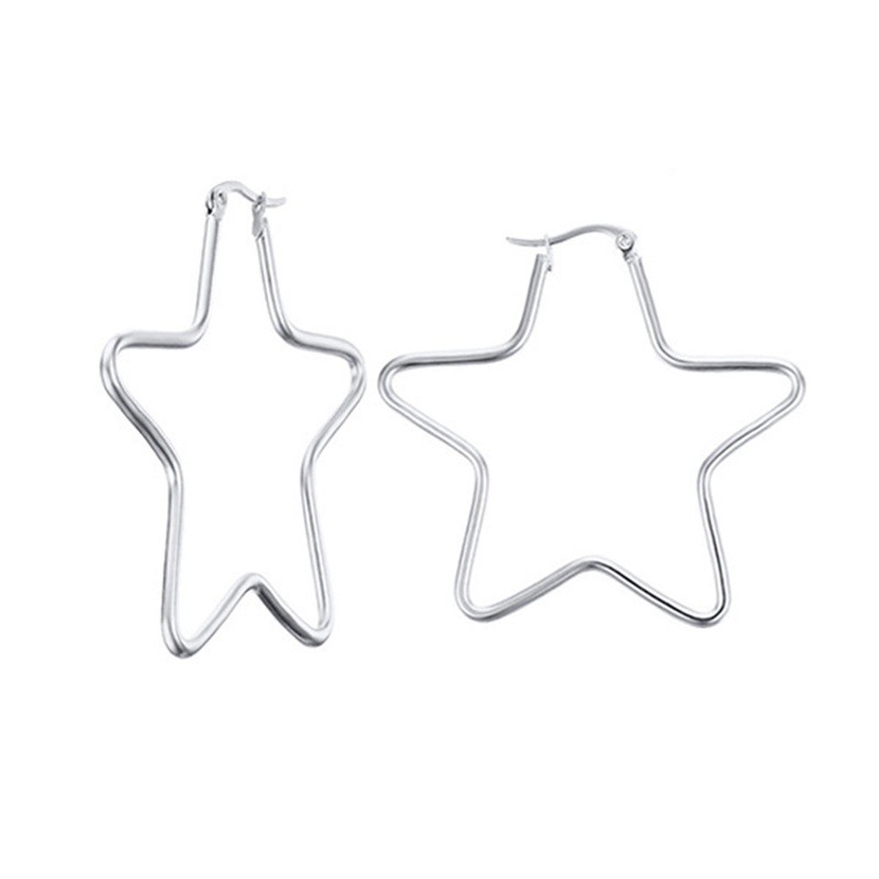 Khuyên Tai Tròn Lớn Bằng Thép Titan Màu Bạc Không Phai Màu Hình Ngôi Sao Cho Nữ