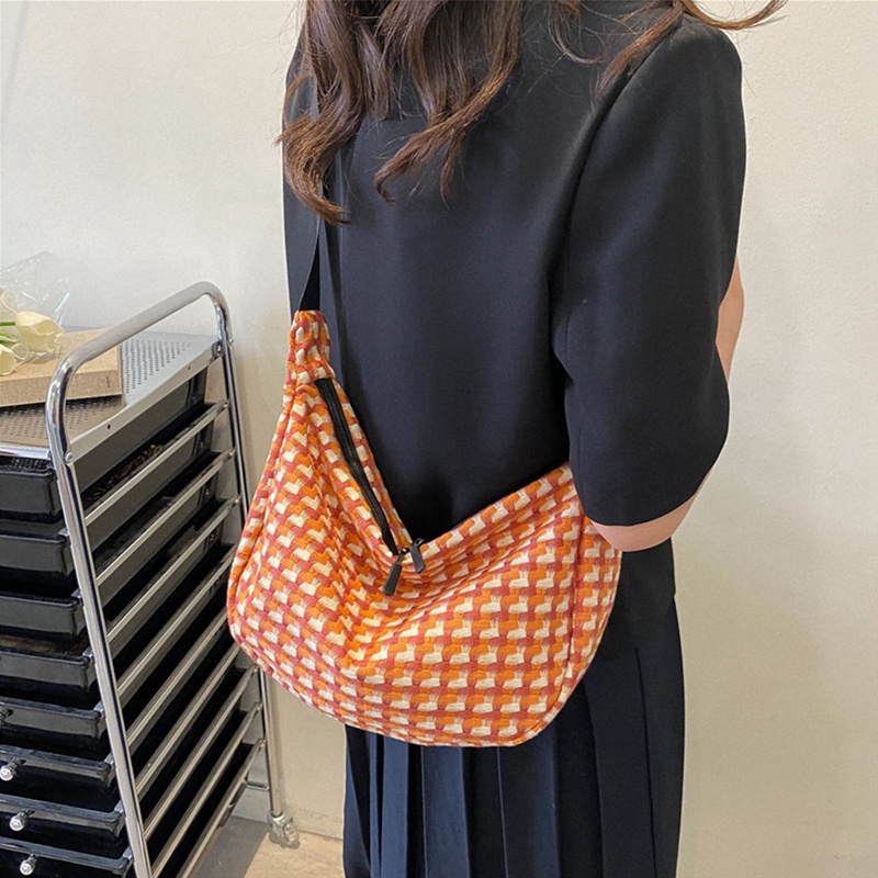 Fancy Túi vải Nhỏ Nhắn Họa Tiết Ca Rô Màu Xanh Dương Phối Dây Xích Đeo Dưới Cánh Tay Cho Nữ