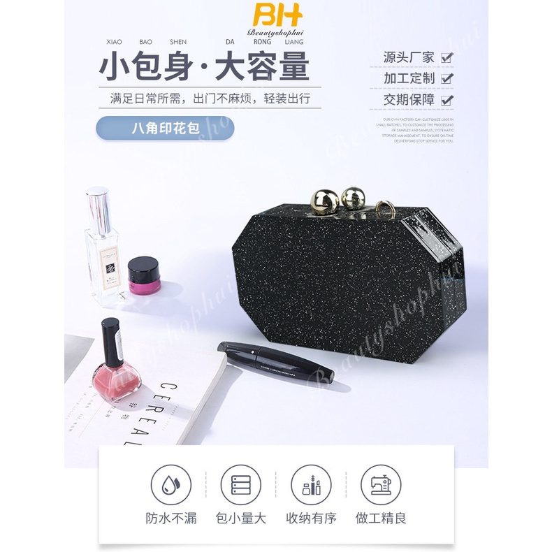 Túi Xách Dự Tiệc Màu Đen Chất Liệu Acrylic Cao Cấp Cho Nữ