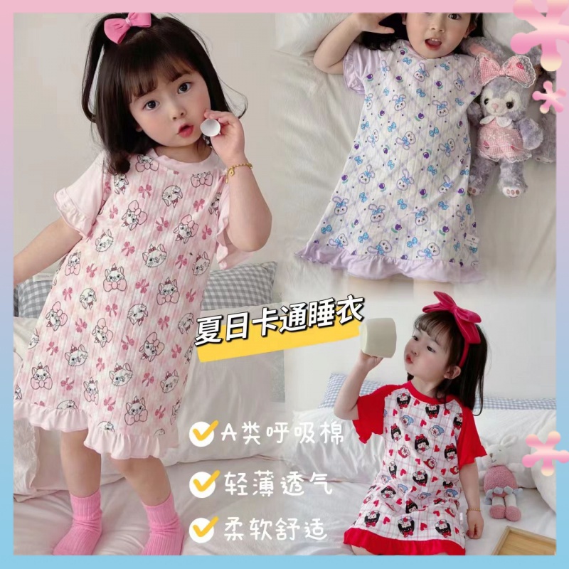 Đầm Ngủ Cotton Thoáng Khí In Họa Tiết Hoạt Hình Dễ Thương Thời Trang Mùa Hè 2023 Cho Bé Gái