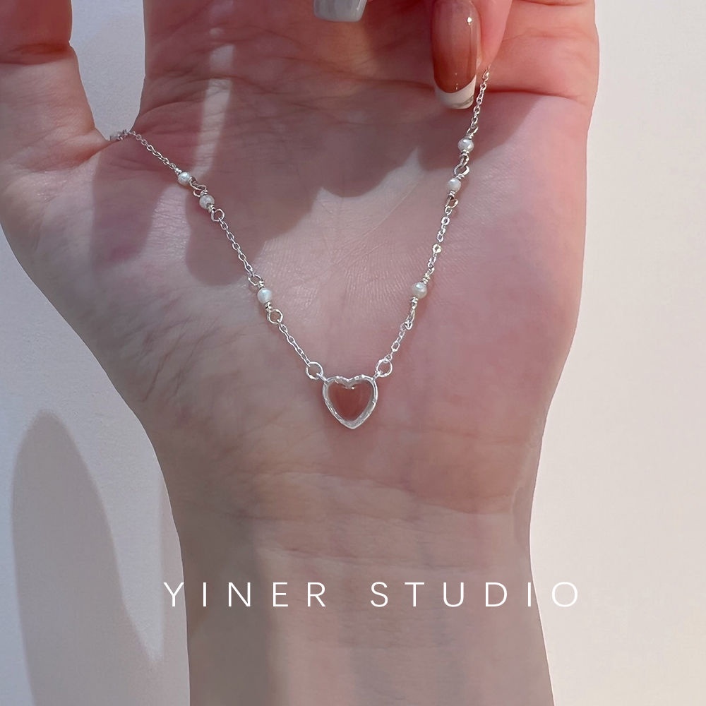 Vòng cổ Mạ Bạc 925 Đính Ngọc Trai Hình Trái Tim Sang Trọng Cho Nữ