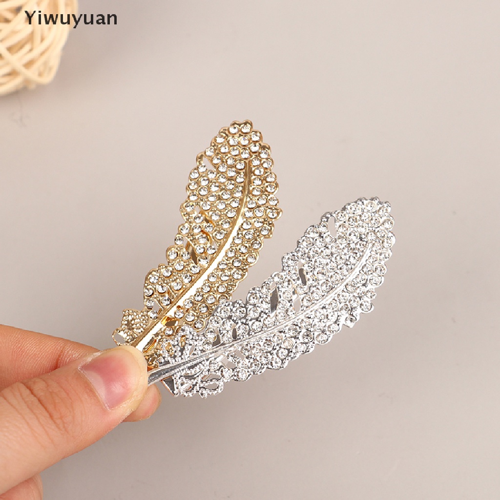 < Yiwuyuan > Kẹp Tóc Đính Pha Lê Màu Vàng / Bạc Thời Trang Cho Nữ