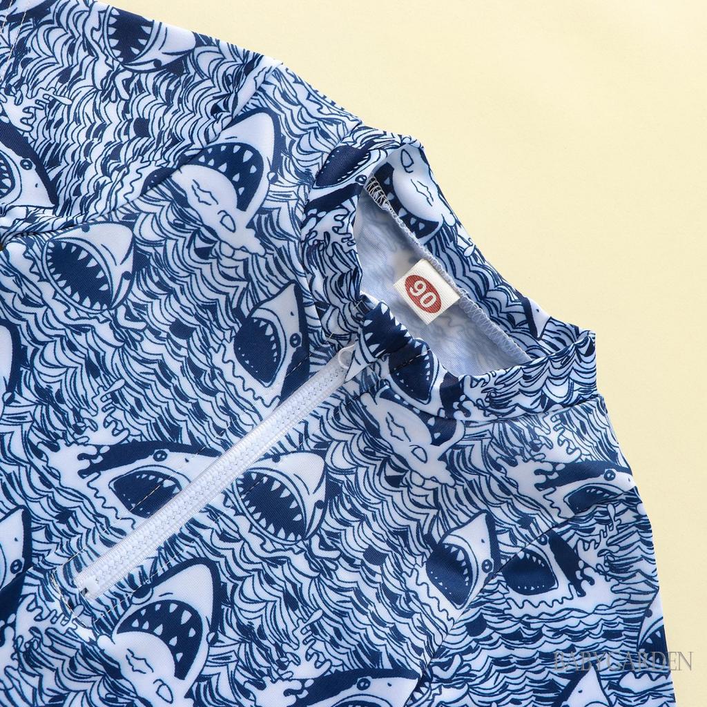 Bộ Đồ Bơi Liền Thân Tay Ngắn Cổ Tròn Kèm Nón In Họa Tiết Cá Mập Dễ Thương Thời Trang Mùa Hè Cho Bé Trai Từ 0-4 Tuổi