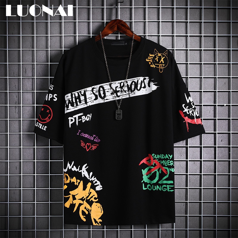 Áo Thun Tay Ngắn Cổ Tròn Dáng Rộng Phong Cách hip hop Hàn Quốc Thời Trang Mùa Hè Cho Nam