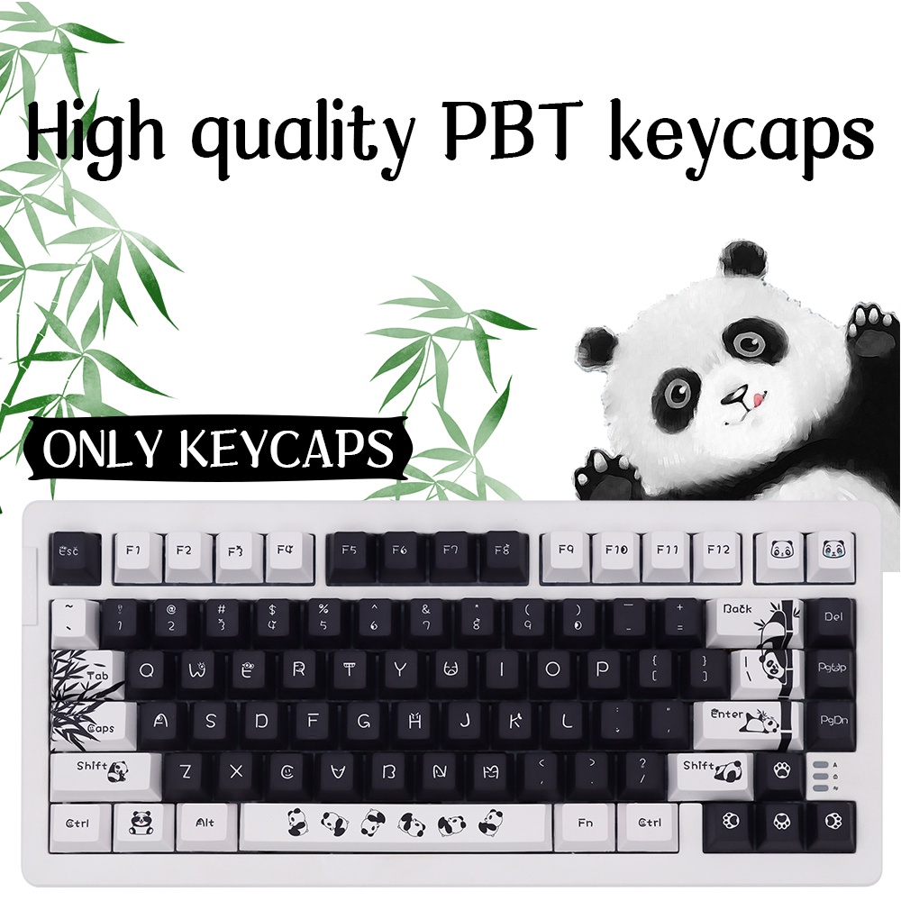 Panda Keycaps Black and White Cherry Profile Nắp Đậy Bàn Phím Pbt In Hình Gấu Trúc Trắng Đen Cho 60% 61 64 68 71 75 81