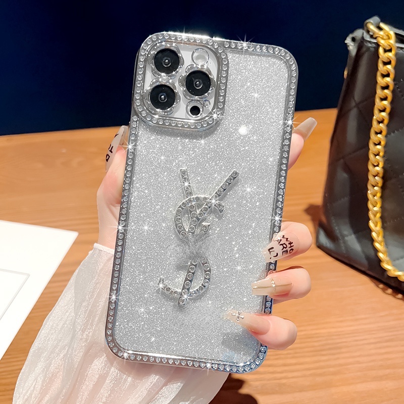 Ốp Điện Thoại Màu Hồng Đính Đá Lấp Lánh Chống Rơi Cho IPhone 14 13 12 11 Pro Max