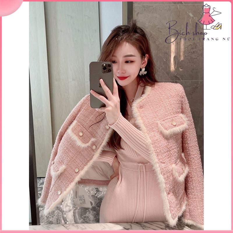 Áo dạ pha viền lông cao cấp , sang chảnh