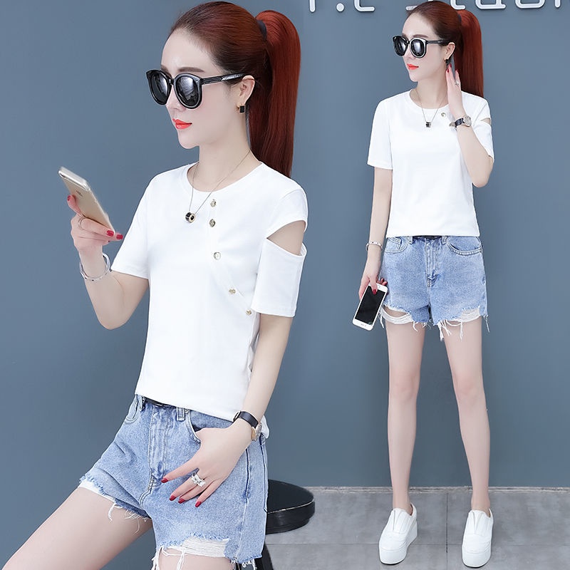 Áo Thun Tay Ngắn Hở Vai Thời Trang Mùa Hè Dành Cho Nữ