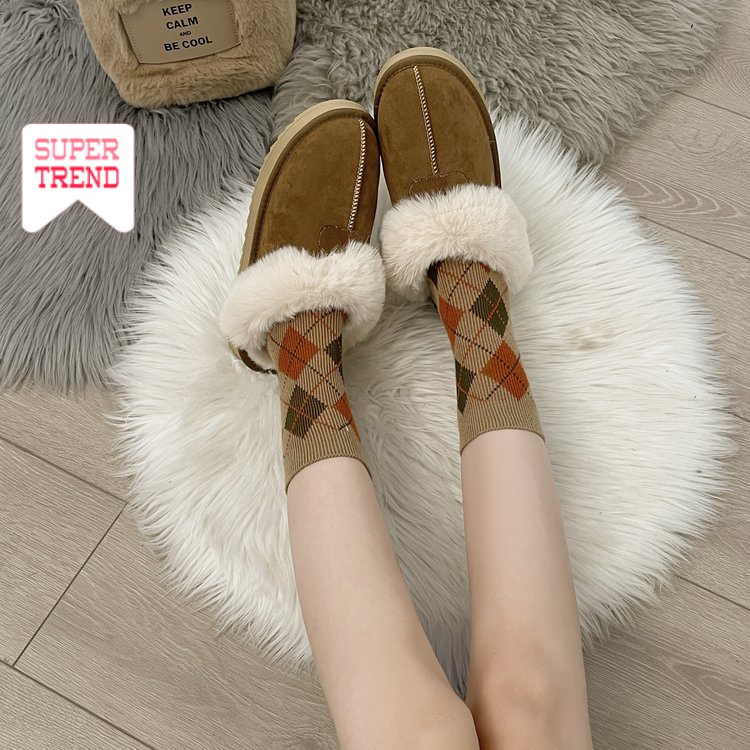 Giày Lười Mũi Tròn Bằng Cotton Màu Trơn Giữ Ấm Thoải Mái Thời Trang Mới