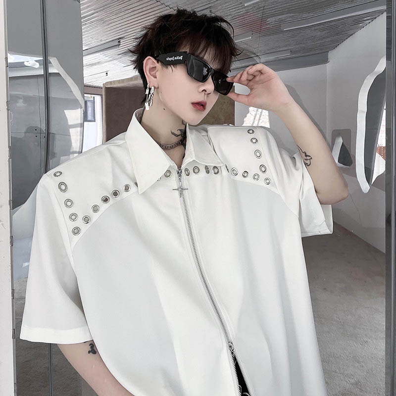 Áo Sơ Mi Tay Ngắn Có Khóa Kéo Đôi Phong Cách Thời Trang Đường Phố Mới 2023