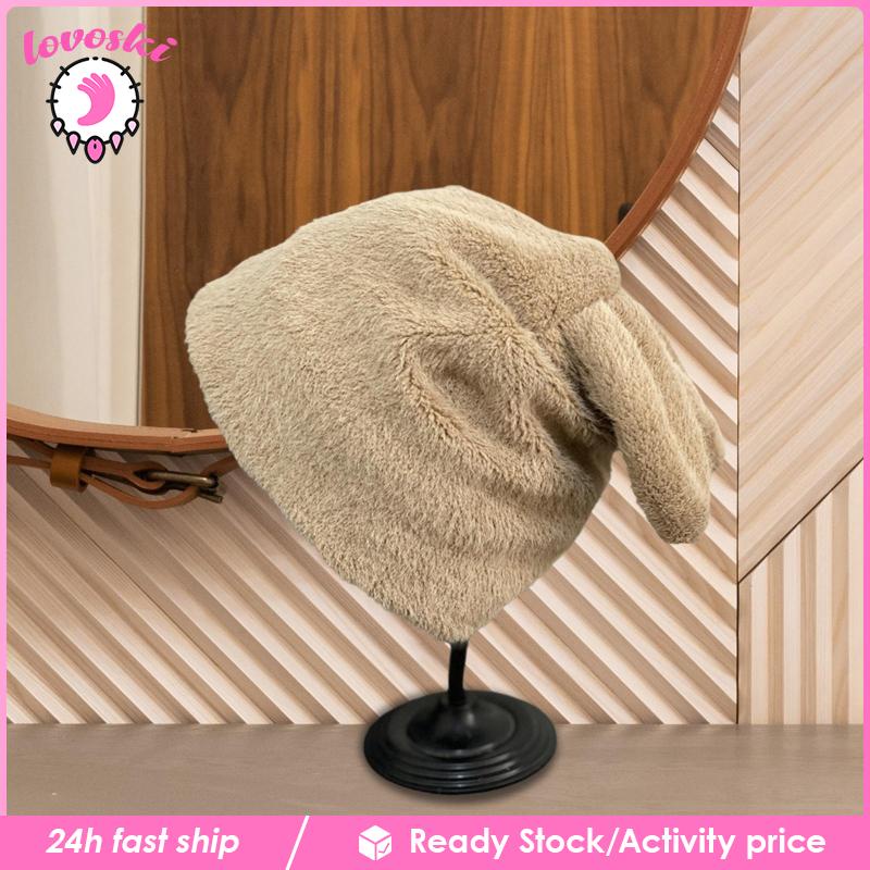 Mũ Beanie Dệt Kim Đính Tai Thỏ Giữ Ấm Mùa Đông