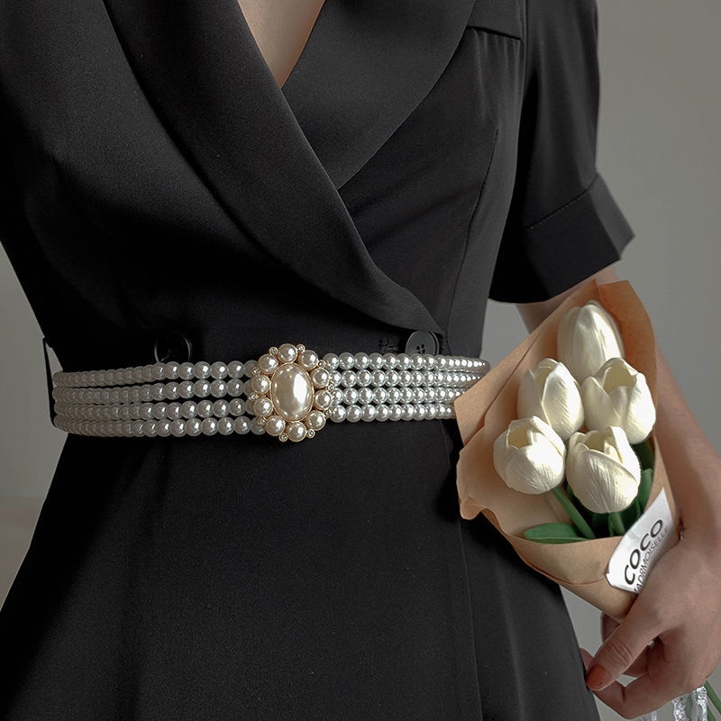 Thắt Lưng Dây Xích Phối Hạt Ngọc Trai Đơn Giản Phong Cách Hán Phục Cổ Điển Cho Nữ Mặc Đầm