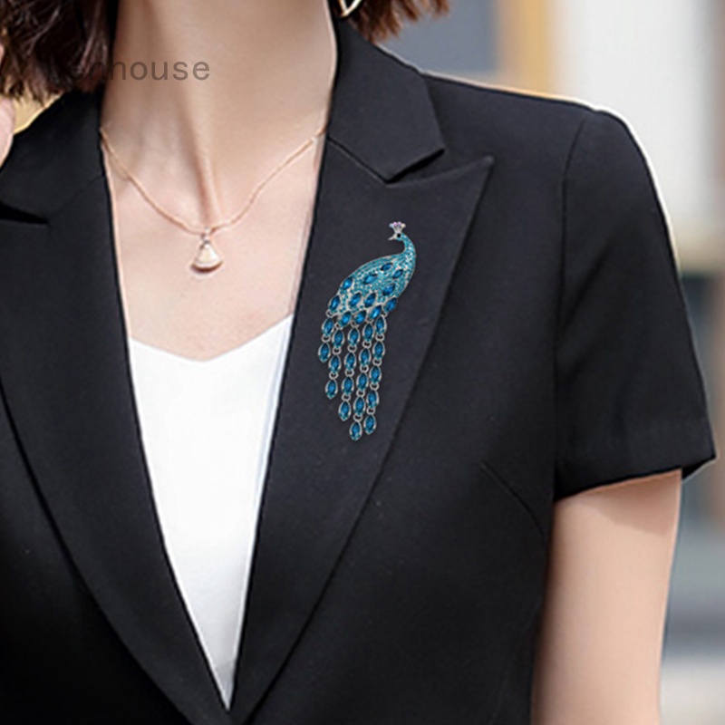 Trâm Cài Áo Hình Chim Công Đính Đá Phối Tua Rua Thời Trang