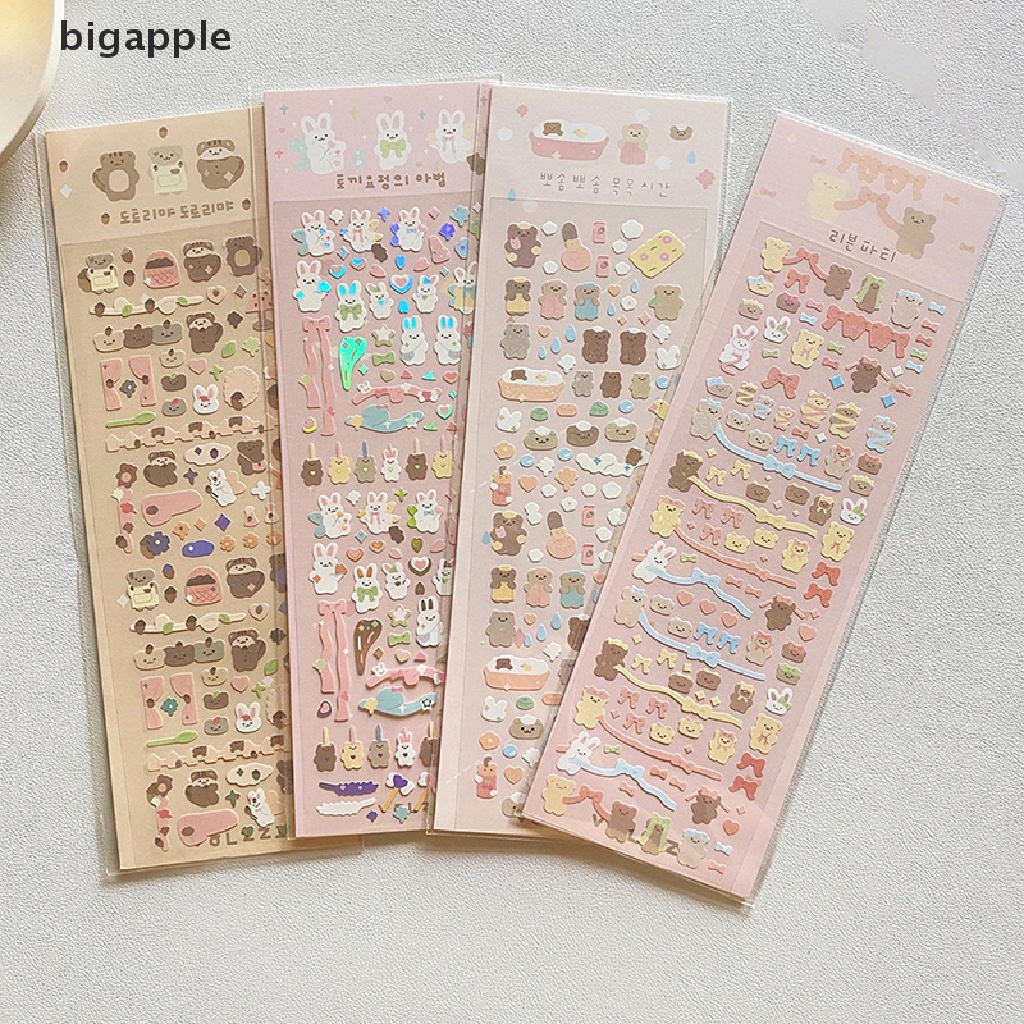 Bigapple 1 Miếng Dán Laser Hình Hoạt Hình Gấu Thỏ Kiểu Hàn Quốc Phổ Biến Trang Trí Sổ Tay DIY