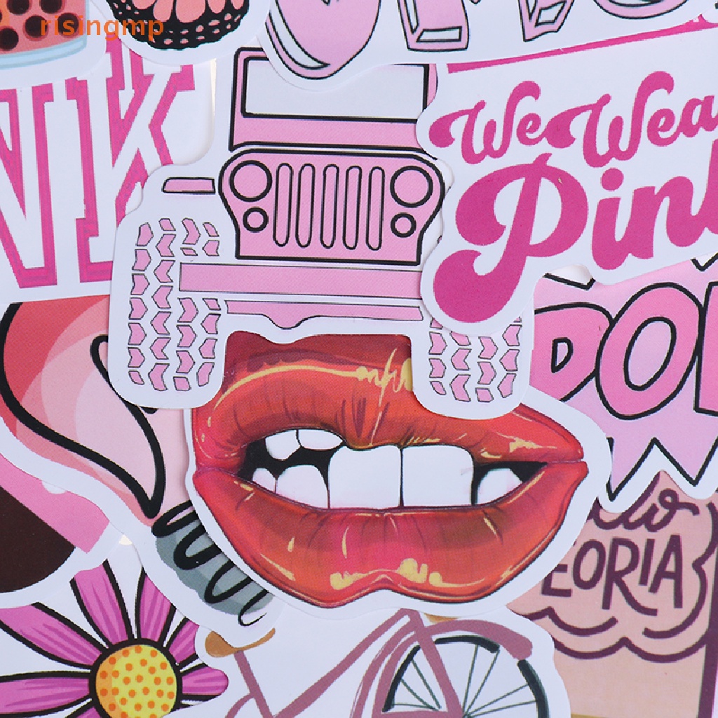 Bộ 50 Miếng Dán Màu Hồng Họa Tiết Hoạt Hình Dùng Trang Trí Vali / Laptop / Xe Đạp / Xe Hơi DIY