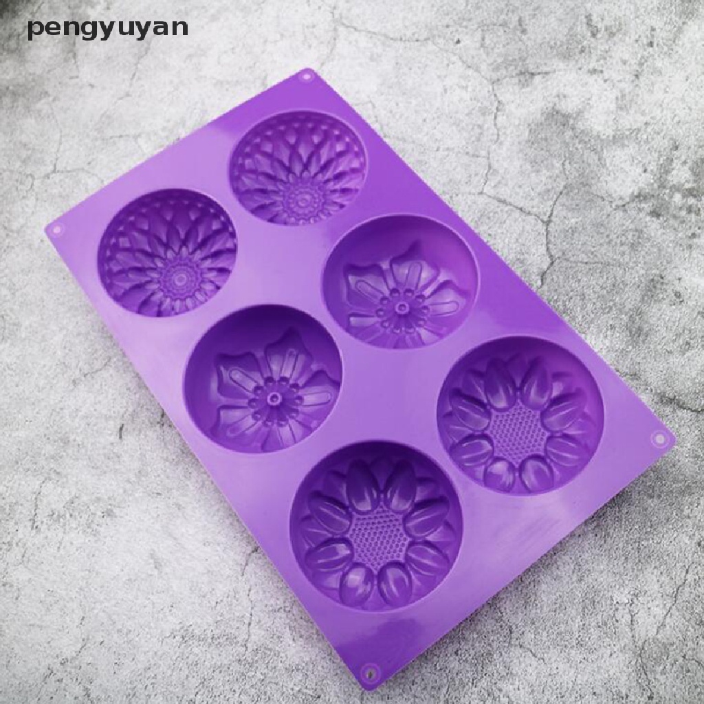 Khuôn Làm Bánh / Xà Phòng Handmade 6 Lỗ Hình Hoa Tròn Bằng Silicone DIY