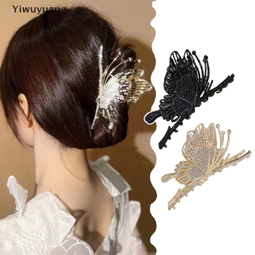 < Yiwuyuan > Kẹp Tóc Hình Bướm Đính Kim Cương Giả Màu Vàng Thanh Lịch Cho Nữ Giảm Giá