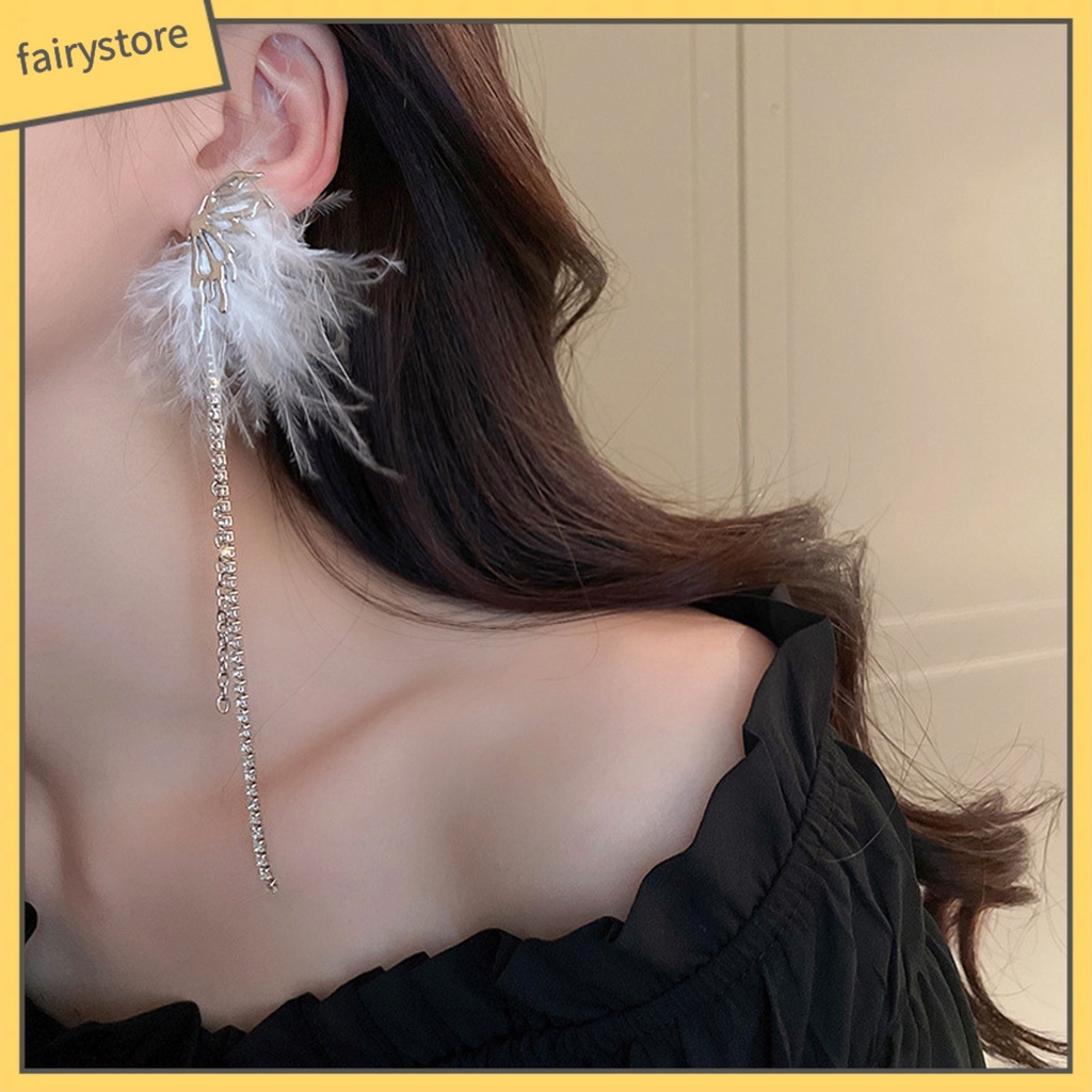 1 Đôi Bông Tai Hình Bươm Bướm Đính Lông Vũ Phong Cách Thanh Lịch Dành Cho Nữ [Fairy4]