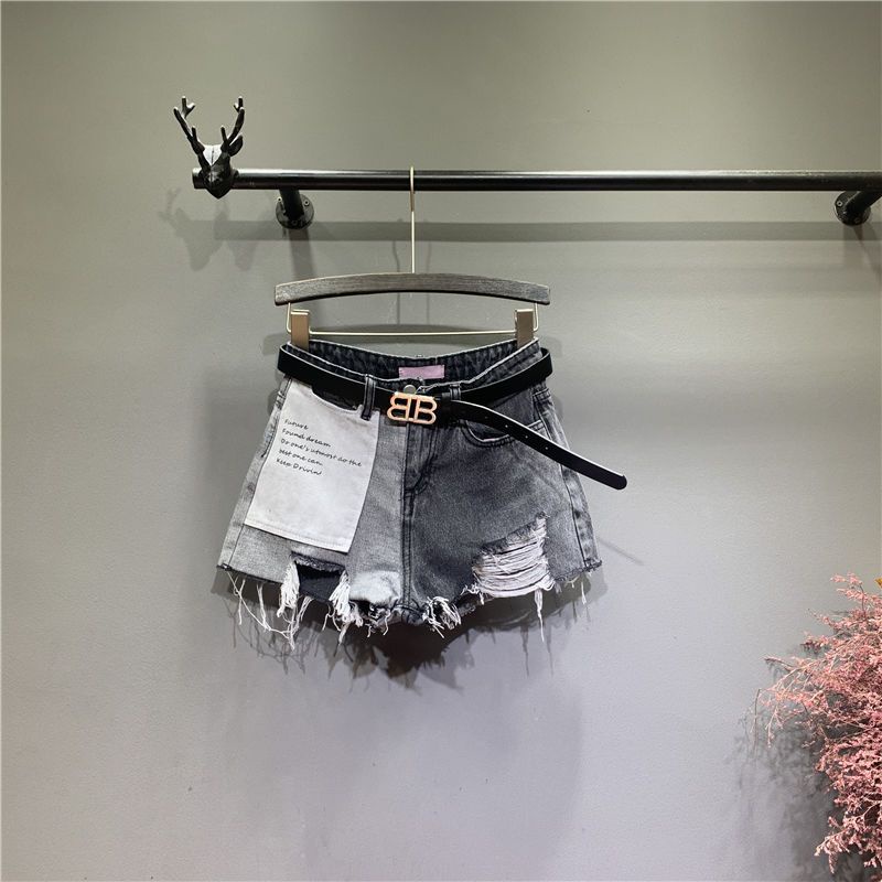 Quần Short Denim Lưng Cao Dáng Chữ A Ống Rộng Thiết Kế Xẻ Rách Cá Tính