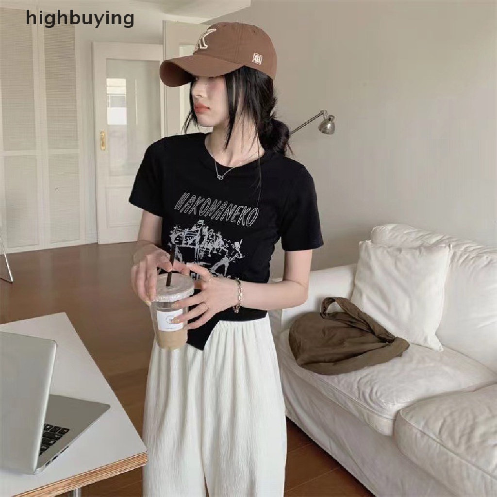 Áo Thun Lửng Ngắn Tay Cổ Tròn In Họa Tiết Retro Thời Trang Cho Nữ