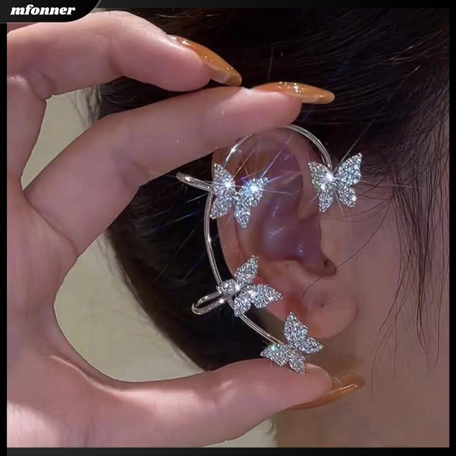 Mw Khuyên Vành Tai Hình Bướm / Bông Tuyết Dát Đá Không Cần Khoan Lỗ Sành Điệu Dành Cho Bạn Gái