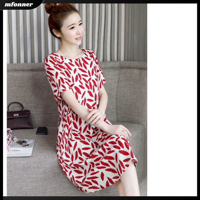 Đầm Tay Ngắn Cổ Tròn Plus Size Phong Cách Retro Thời Trang Cho Nữ