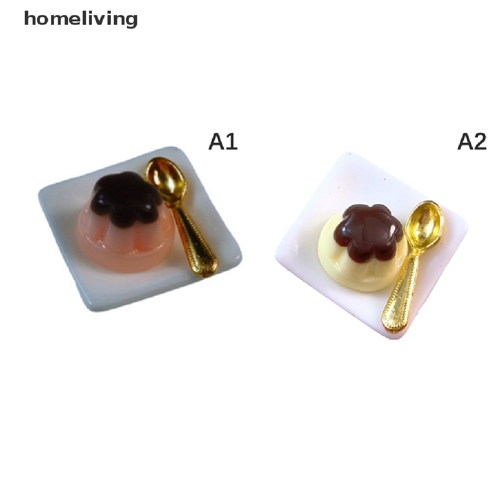 1 Bộ Mô Hình Bánh Pudding Trái Cây Tỉ Lệ 1: 12 Kèm Muỗng Trang Trí Nhà Búp Bê