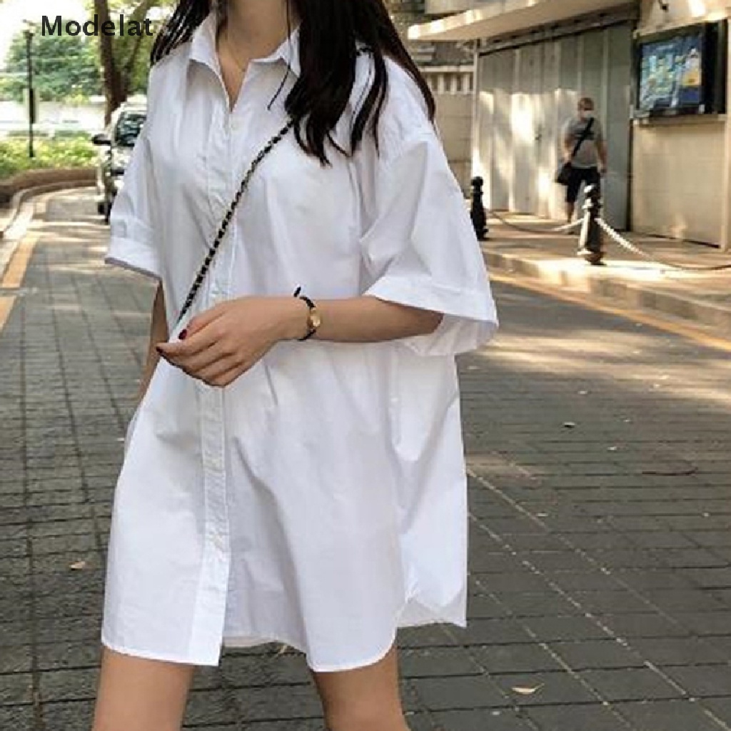 Mfc Đầm Sơ Mi Cài Nút Màu Trơn Đơn Giản Phong Cách Đường Phố Hàn Quốc