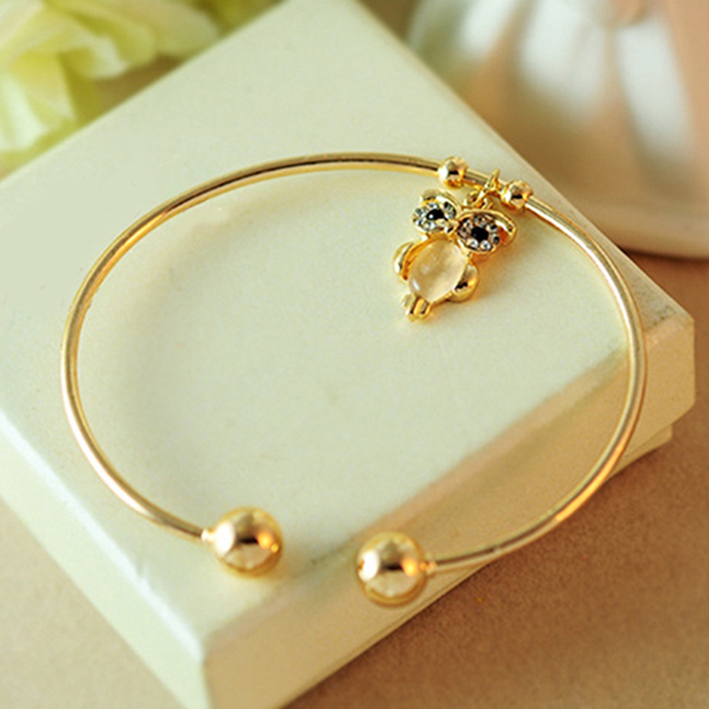 Vòng Tay Hợp Kim Hở Mạ Vàng Trang Trí Hình Cú Mèo Đính Đá Opal Thời Trang Cho Nữ