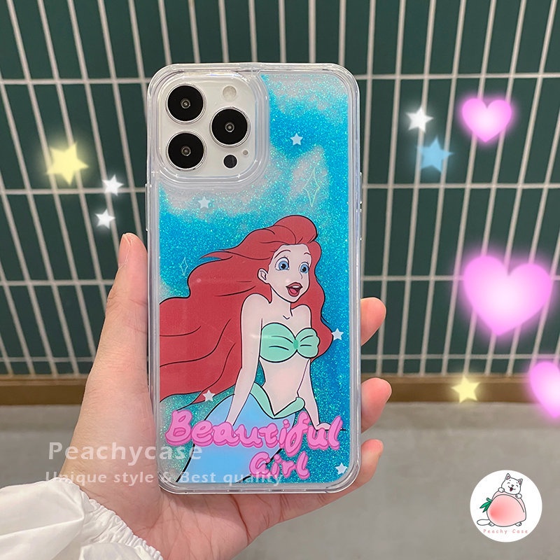 Ốp Điện Thoại Acrylic Cứng Dày Dặn Họa Tiết Hoạt Hình Phối Cát Lún Màu Xanh Dương Cho iPhone 14 13 12 Pro Max 11