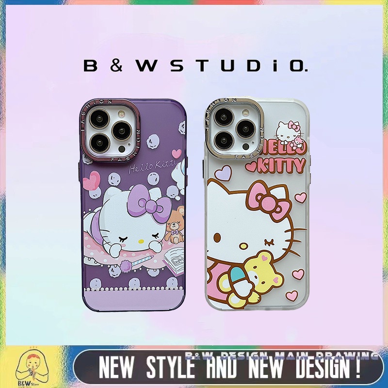 Ốp Điện Thoại Acrylic Cứng Nhám Bóng Chống Sốc In Hình Gấu / Hello Kitty Dễ Thương Cho iPhone 14 13 12 11 Pro Max