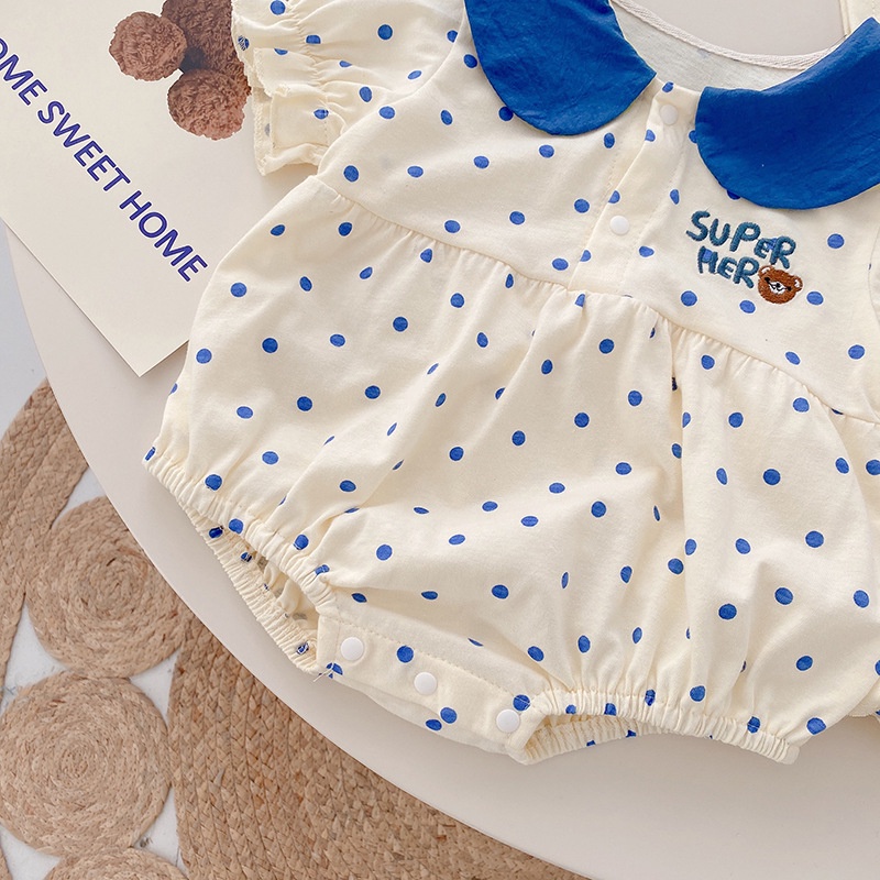 Áo Liền Quần Polo Bằng Cotton Trơn Tay Ngắn Cài Nút Thiết Kế Cà Vạt Phong Cách Hàn Quốc Thời Trang Mùa Hè Mới Cho Bé Trai Và Gái 0-24 Tháng Tuổi