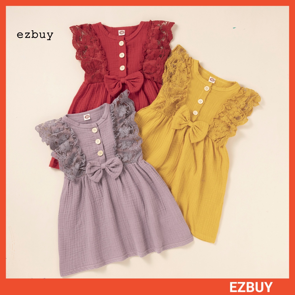 Đầm Cotton Sát Nách Thắt Nơ Thân Thiện Với Da Thời Trang Mùa Hè Cho Bé Gái