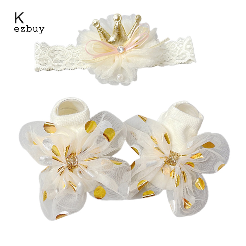 1 Bộ Băng Đô Và Vớ Thoáng Khí Viền Ren Màu Sáng Dành Cho Bé Gái Sơ Sinh