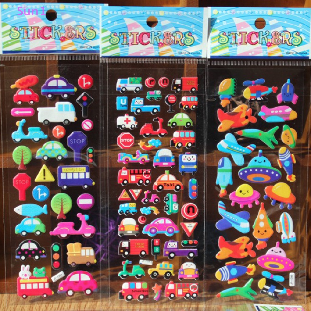 Set 10 Tấm 10 Miếng Dán Bong Bóng Họa Tiết Hoạt Hình 3D Trang Trí Sổ Tay Cho Bé Trai