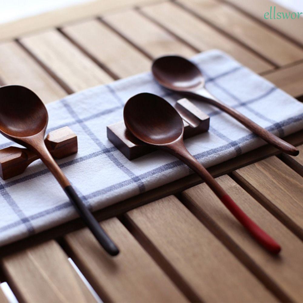 Muỗng Gỗ Ăn Món Tráng Miệng Với Tay Cầm Màu Đỏ Và Đen