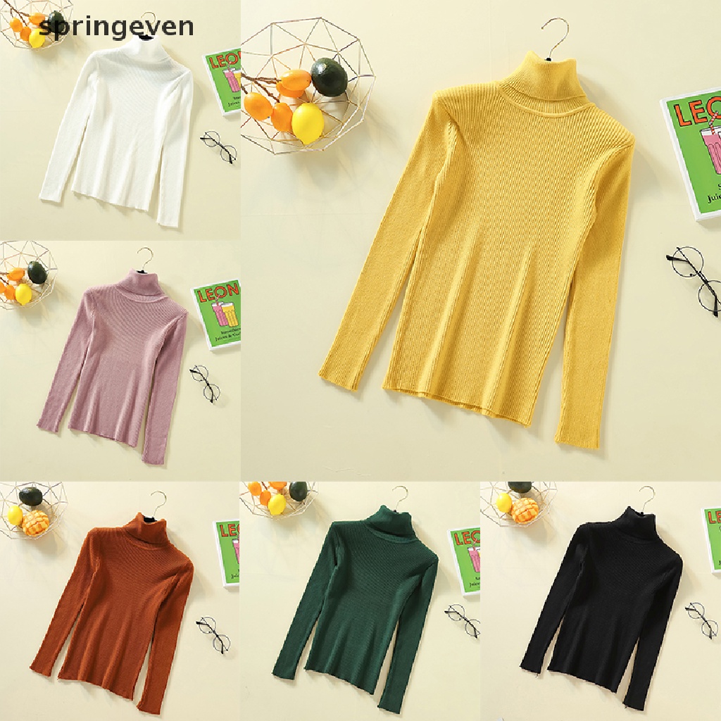 Áo Sweater Dệt Kim Tay Dài Cổ Lọ Ôm Dáng Thời Trang Cho Nữ