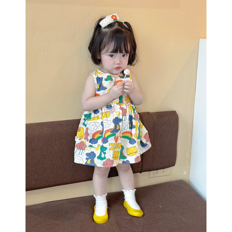 Váy sát nách vải lanh cực yêu cho bé gái mùa hè siêu cute