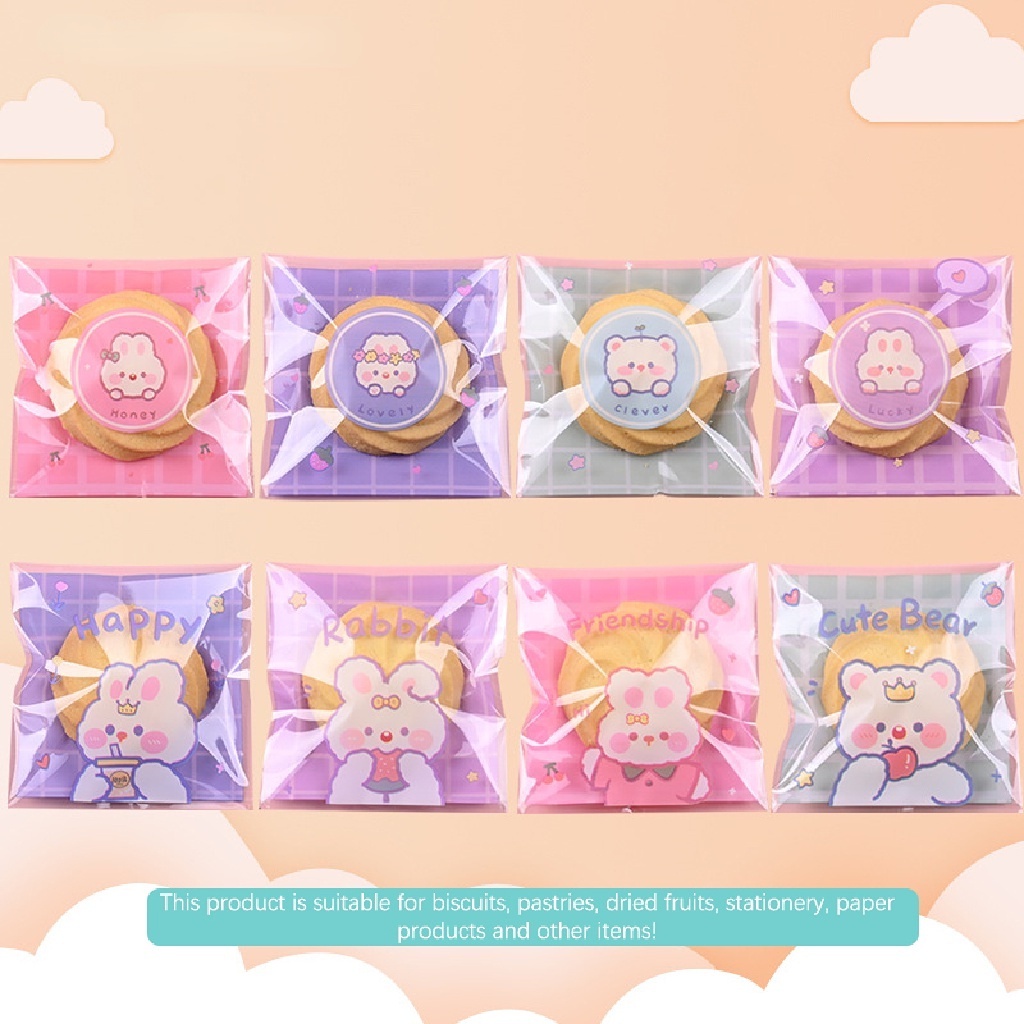 Set 100 Túi Trong Suốt Họa Tiết Đáng Yêu Đựng Bánh Kẹo Tiện Lợi HSU