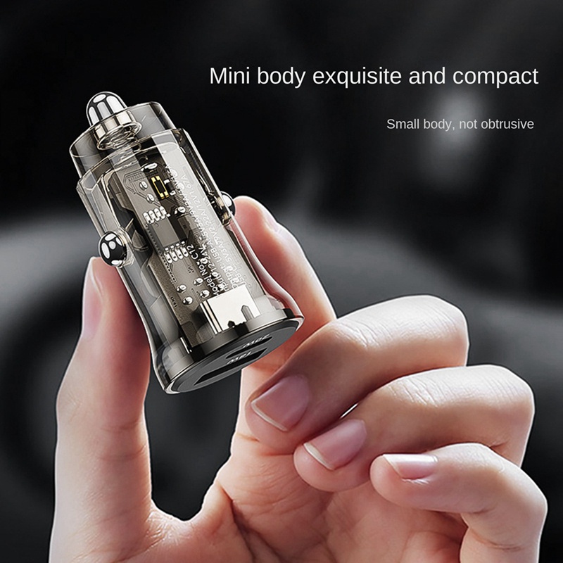 Cục Sạc Nhanh Mini Pd Hai Cổng USB 3.1A Màu Trong Suốt Dùng Trong Xe Hơi