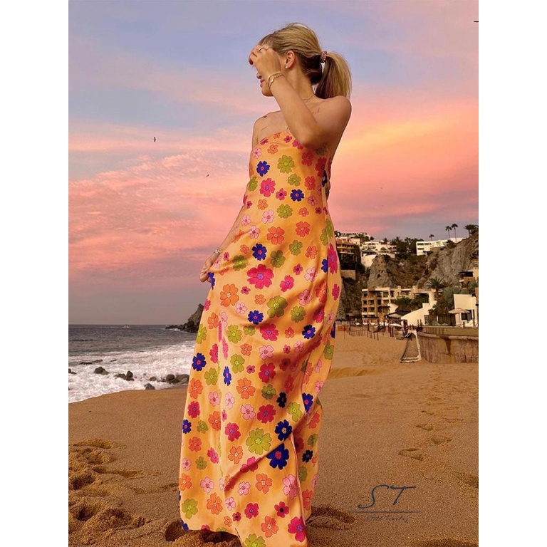 Đầm Dài Không Tay Hở Lưng In Hoa Thời Trang Mùa Hè CY03 Dành Cho Nữ