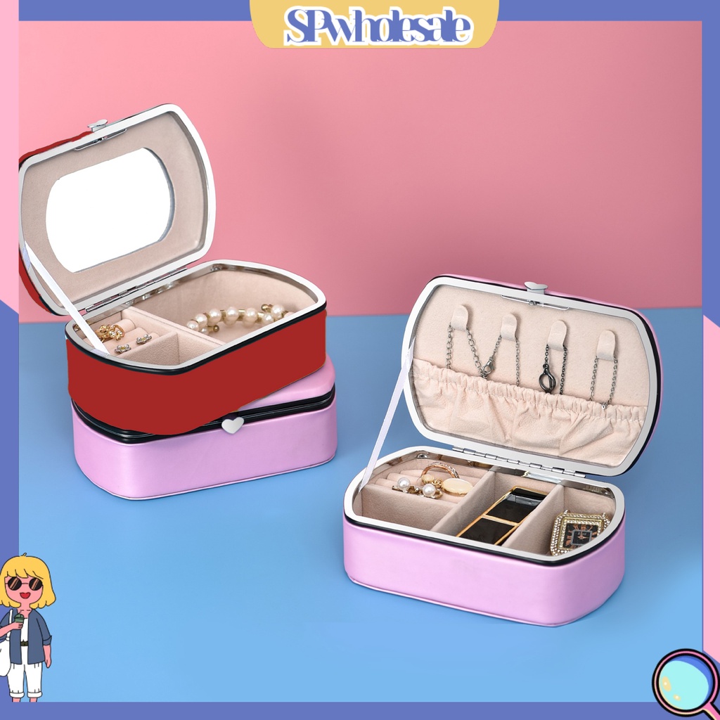 &lt;SPwholesale&gt; Hộp Đựng Trang Sức Bằng Da Giả Sức Chứa Lớn Chống Bụi
