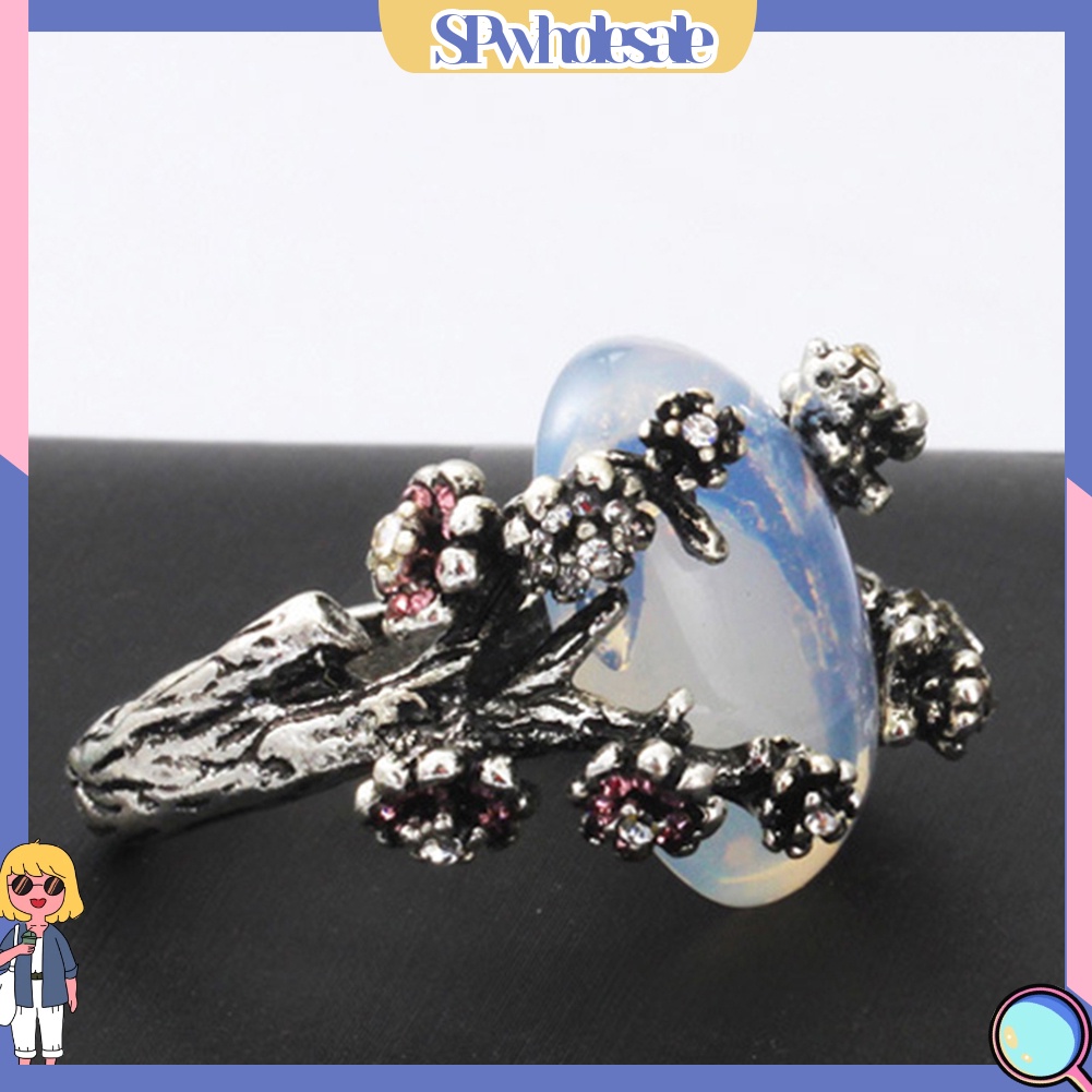 <SPwholesale> Nhẫn Đính Đá Oval Rỗng Phong Cách Retro Thời Trang Nữ Phổ Biến