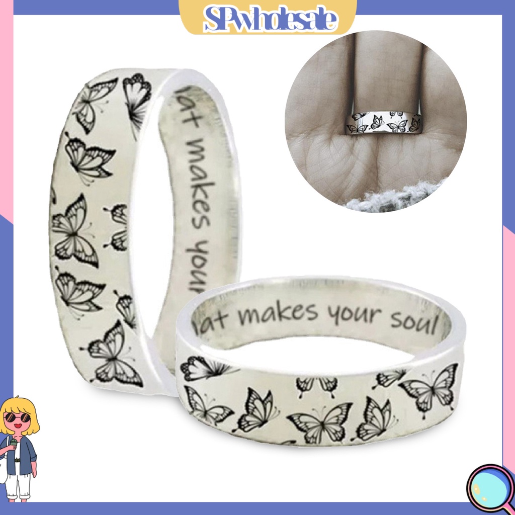 <SPwholesale> Nhẫn Hợp Kim Chạm Khắc Hình Bướm Đơn Giản Phong Cách Cổ Điển Thích Hợp Làm Quà Tặng
