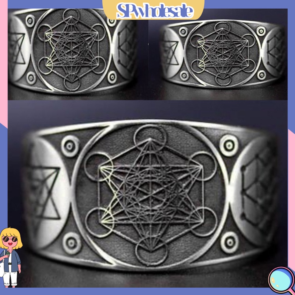 <SPwholesale> Nhẫn Hở Bằng Hợp Kim Họa Tiết Hexagram Cổ Điển Có Thể Điều Chỉnh Phong Cách Punk