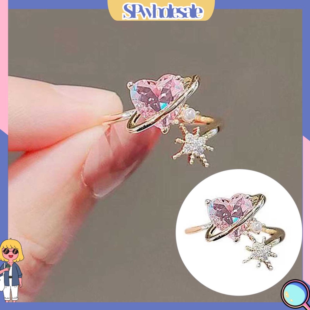 <SPwholesale> Nhẫn Hở Hình Trái Tim Đính Đá Lấp Lánh