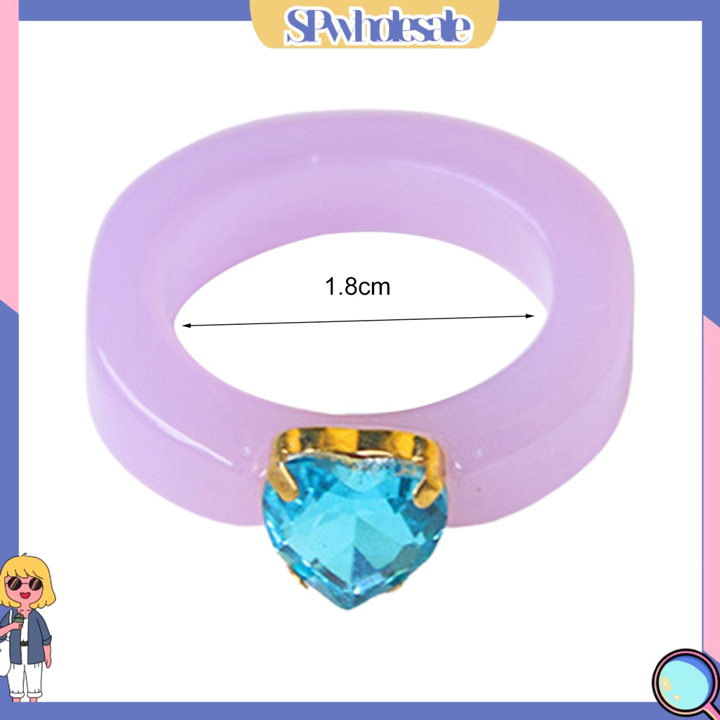 <SPwholesale> Nhẫn Resin Màu Kẹo Ngọt Đính Đá Hình Trái Tim Dễ Phối Đồ Cho Nữ