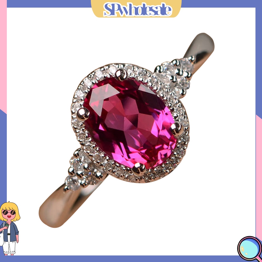 <SPwholesale> Nhẫn Đính Hôn Đính Đá Zircon Hình Oval Thời Trang Cho Nữ